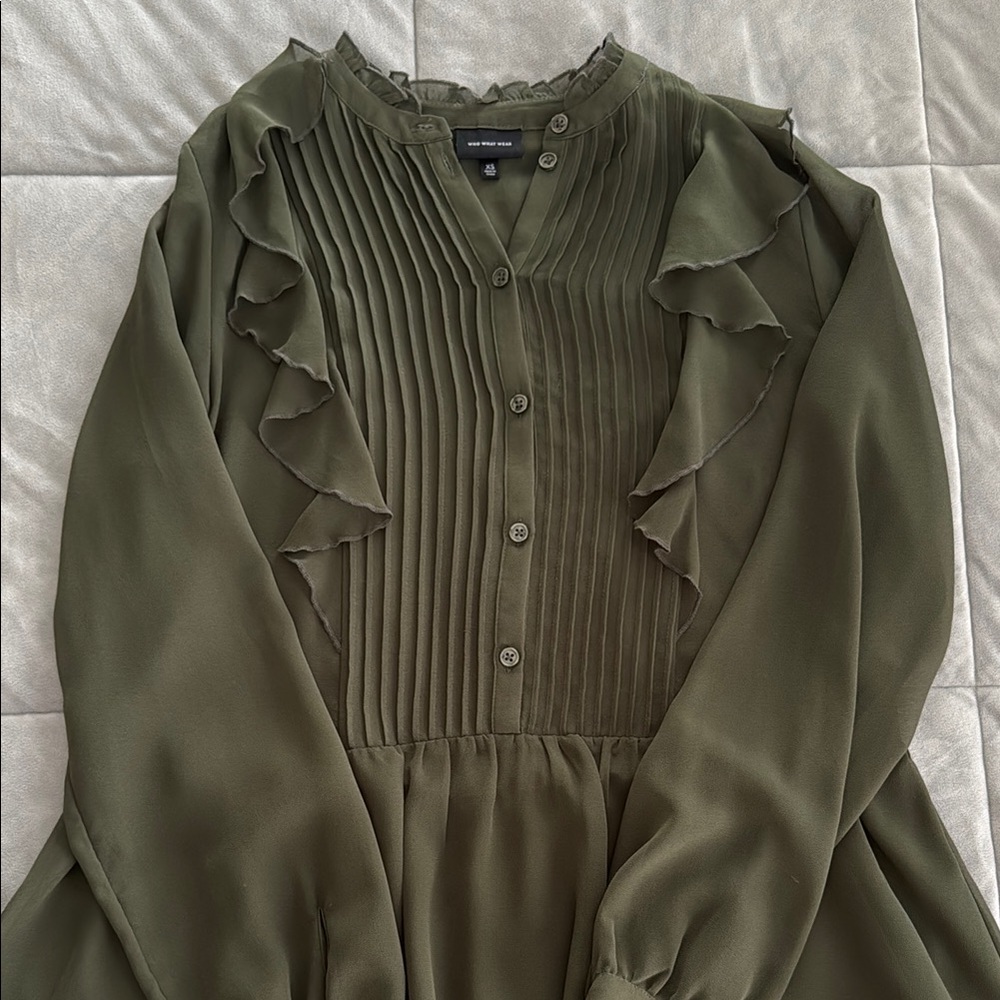 Olive Green Ruffled Blouse